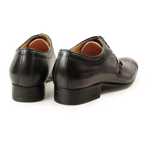 Handmade Leather Oxford Shoes with Metal Buckle - Gray Purple Business Formal Attire